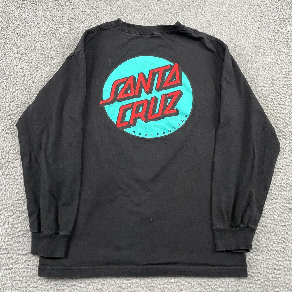Santa Cruz T-Shirt Mens Medium Black Long Sleeve Dot Logo Skate‎ Graphic Tee